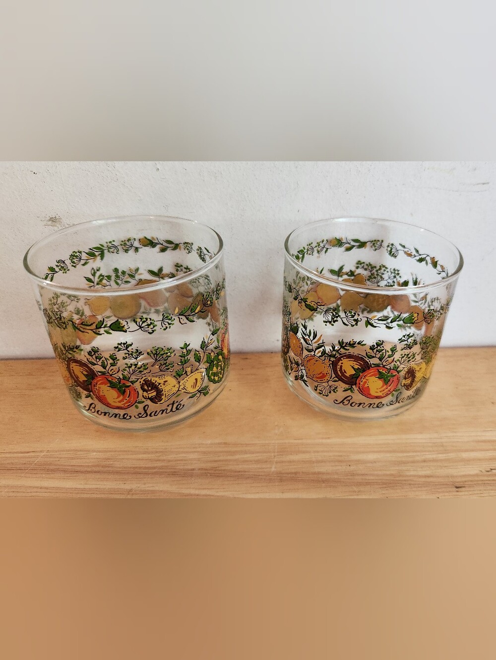Vintage Libbey Pair Bonne Santé Fruit Glasses Spice Of LifeClear Floral Tumbler